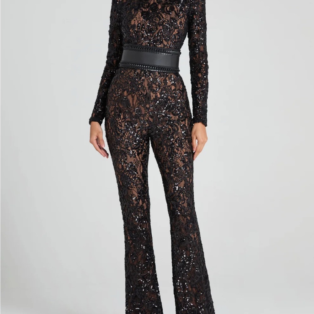 Nadine Merabi Bella Black Lace Jumpsuit